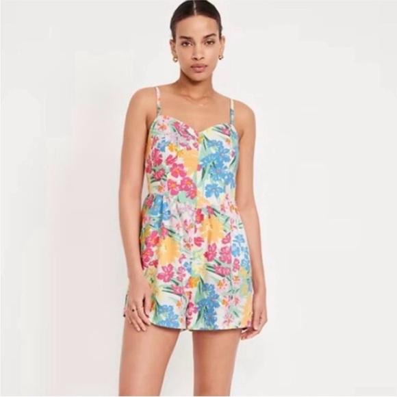 Old Navy Linen Fit & Flare Floral Cami Romper Size XL NWT - Picture 1 of 5
